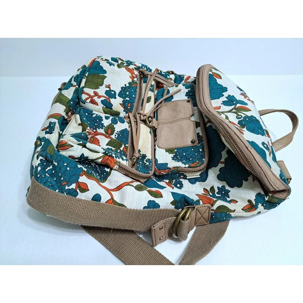 Anthropologie Hayden Harnett Brooklyn NYC Backpack Bag Floral Poppy Turquoise